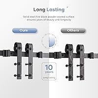 Vista 4 de EaseLife Kit de herrajes para manija y riel de puerta corrediza de granero de 5 pies, resistente, polea en J básica, se desliza suavemente