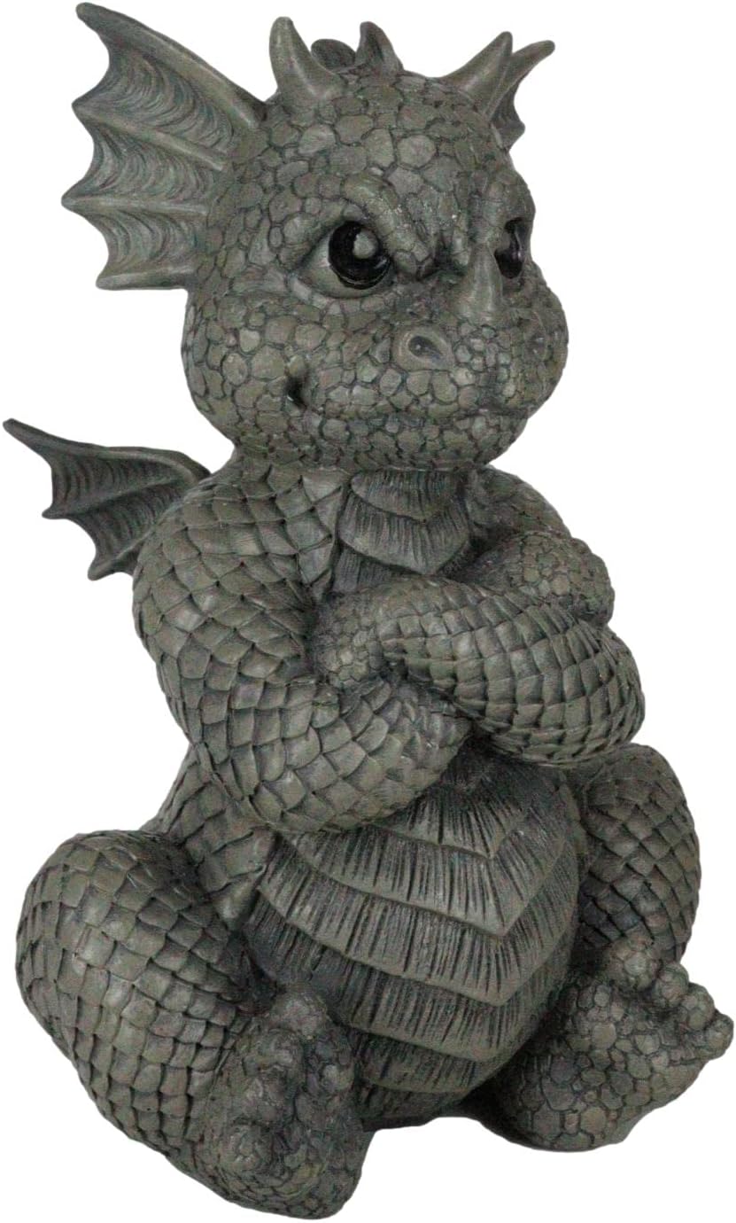 Ebros Gift Whimsical Garden Dragon Folding His Arms with Angry Face Figurine 10.25" H Cute Grumpy Baby Dragon Faux Stone Resin Finish Dungeons and Dragons Mythical Fantasy Sculpture