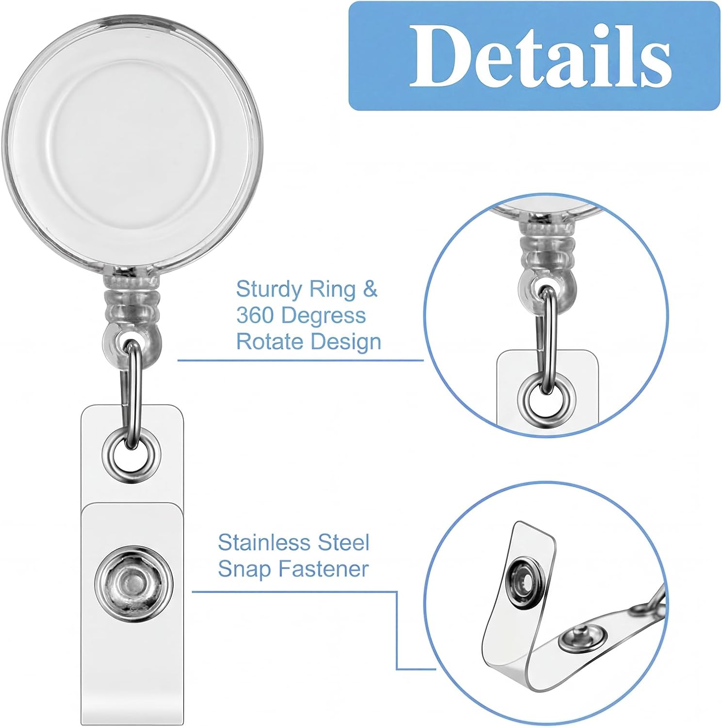 Zonon 140 Pcs Badge Reels Bulk Retractable Badge Reel Clips ID Card Holder Reel with Metal Clip Name Tag Holder Keychain for Nurse Doctor Student Teacher Employees Office Supplies (Clear)