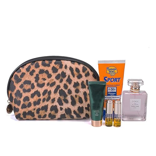 Miniatura 6 de FITINI Bolsa de maquillaje de leopardo, paquete de 3 bolsas de aseo de viaje, organizador portátil para cosméticos con pequeños soportes para