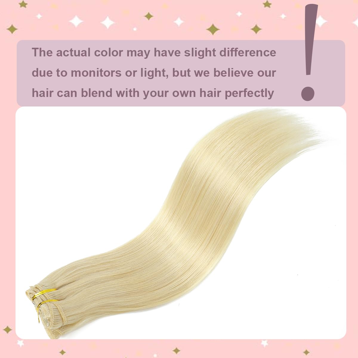 Hair Extensions Clip in Bleach Blonde Hair Extensions Real Human Hair 20inch 120g 7pcs Double Weft 12A Natural Hair Straight Thick