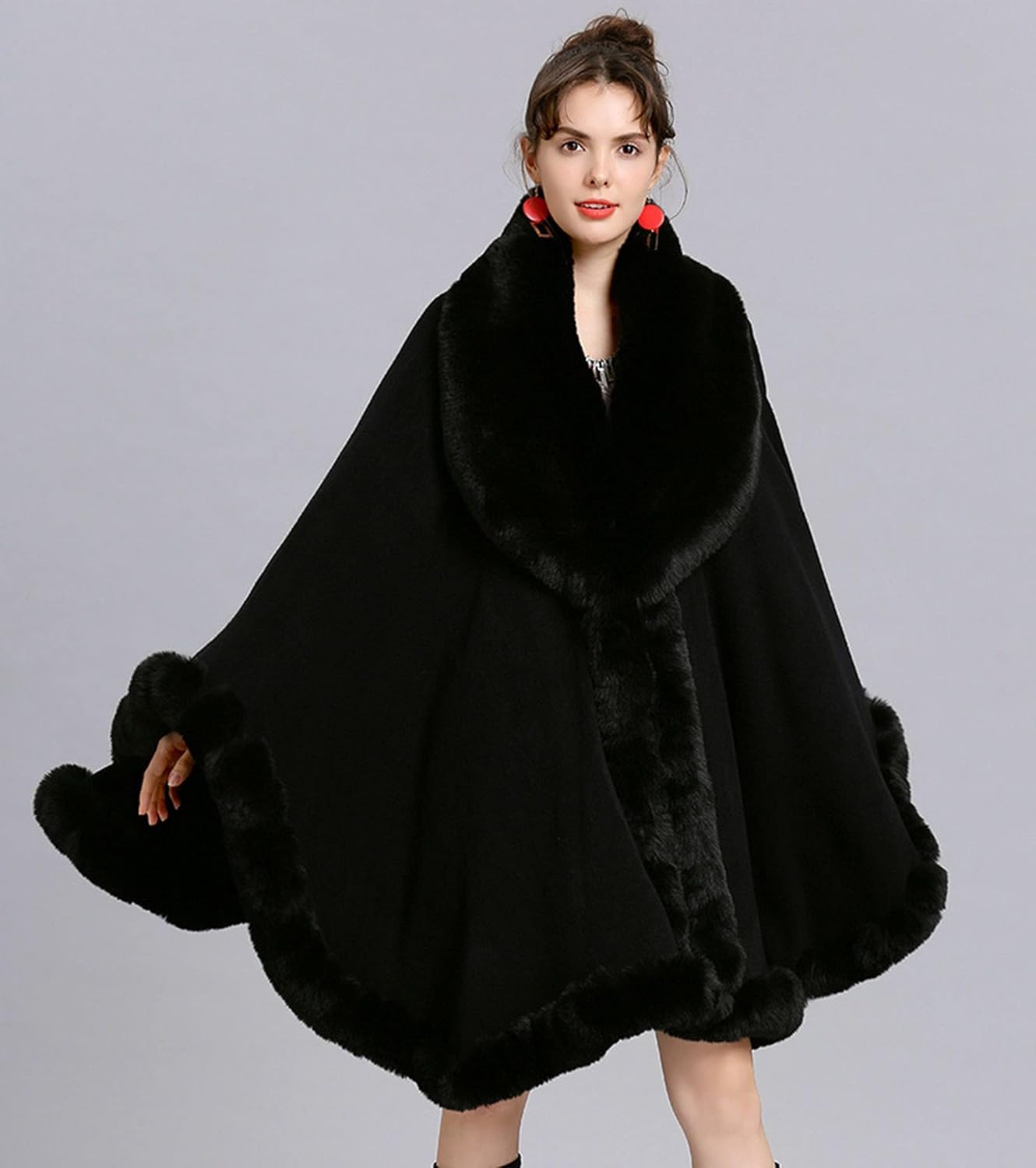 Elegant Faux Fox Fur Collar Knitted Cardigan Shawl Bride Wedding Party Shawl Cloak Coat - Image 3