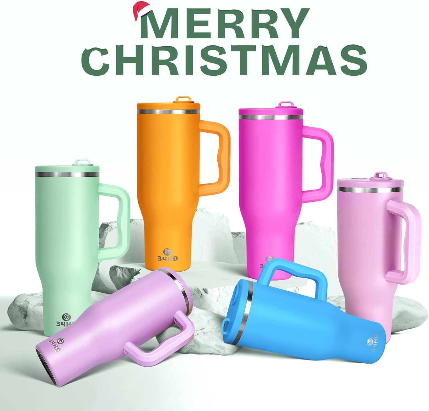 34HD 40 oz Stainless Steel Tumbler - Leakproof Insulated Water Bottle with Handle, Magnetic Lid and Flexible Straw - Iced for 48 Hours – Perfect for Men, Women, Birthday Gift, Green - Matcha Whisper - Image 9