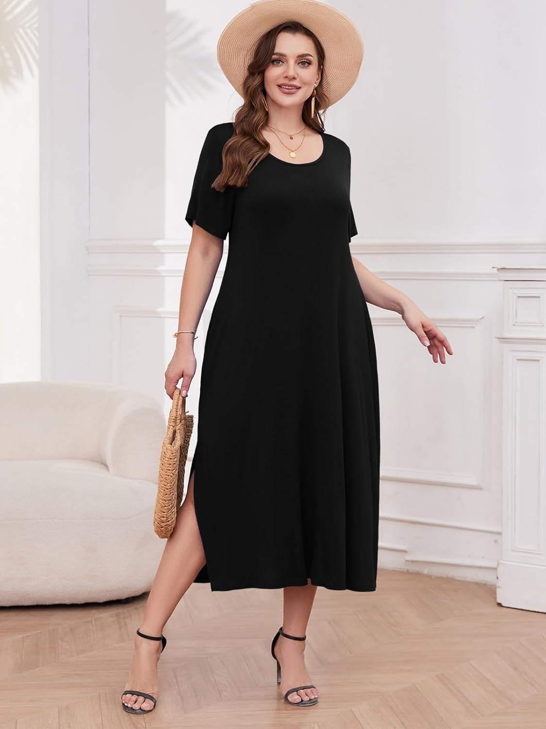 LARACE Plus Size Maxi Dress for Womens Summer Short Sleeve T Shirt Dress with Pockets Loose Fit Casual Sundresses with Slit - Image 4