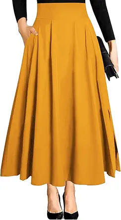 RANPHEE Women's Ankle Length High Waist A-line Flowy Long Maxi Skirt with Pockets