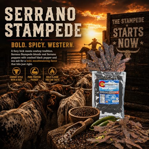Image of Centennial Cuts Beef Jerky - Serrano Stampede - High Protein, Zero Sugar Zero Carbs, Spicy Serrano Pepper, Sea Salt and Black Pepper - 7 oz Snack