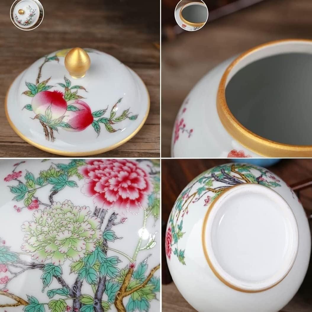 słoik na imbir, Białe ceramiczne wazony imbirowe z pokrywką i złotymi detalami do