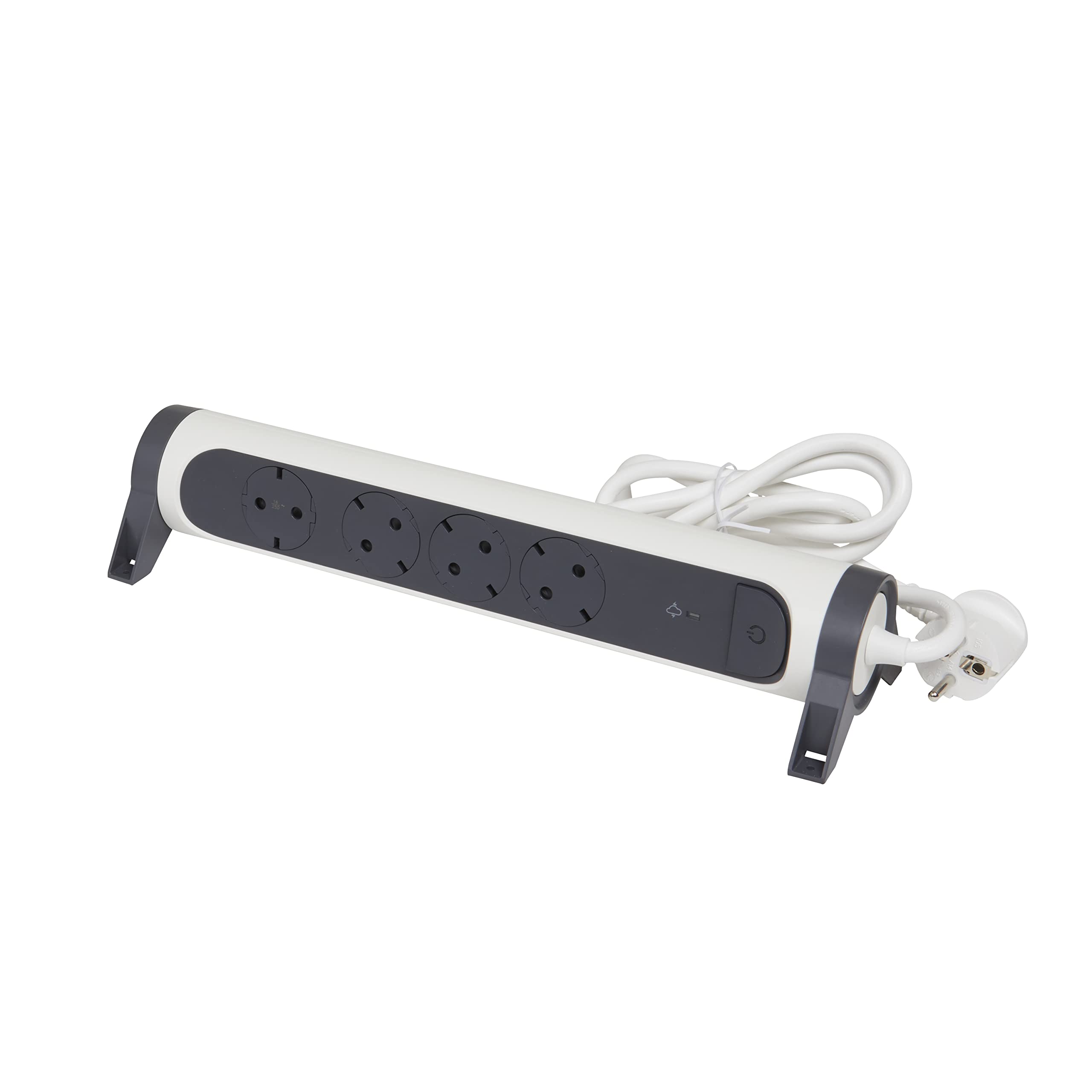 LEGRAND, Multiprise rotative, 4 prises, multiprise, parasurtenseur intégré avec indicateur d'état (SPD), interrupteur marche/arrêt LED, câble de 1,5 m, blanc ultra blanc/gris foncé, 694507