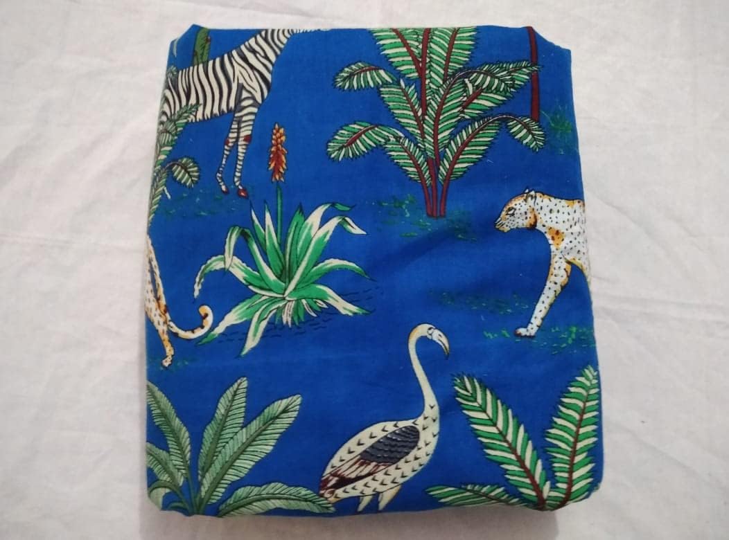 Handicraftofpinkcity Indian Blue Cotton Voile Fabric Sewing Hand Block Print Craft Material 5 Yards