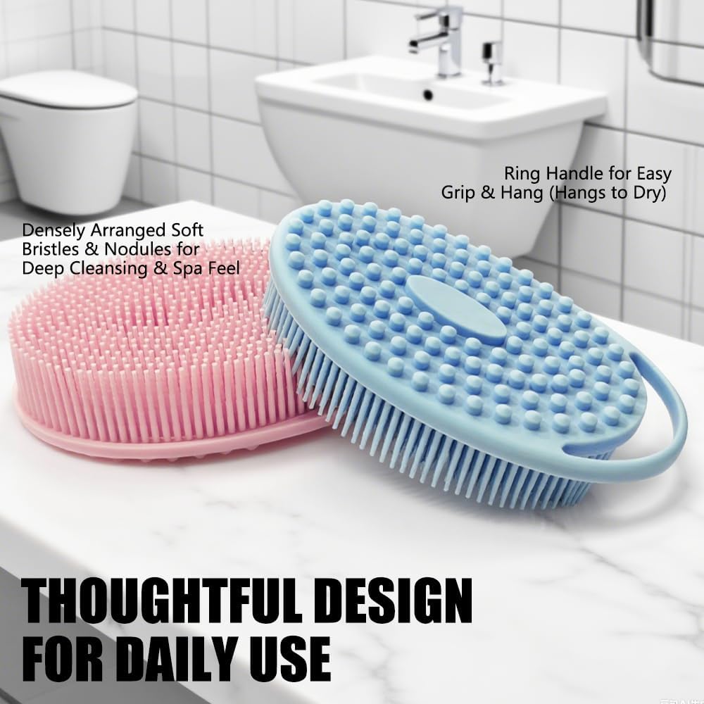 Silicone Body Scrubber Body Shower Bath and Shampoo Brush Shower Cleaning Gentle Exfoliating Use for All Skin Type Men & Women Light Blue image 4 of 5 B0FCXRKLSX