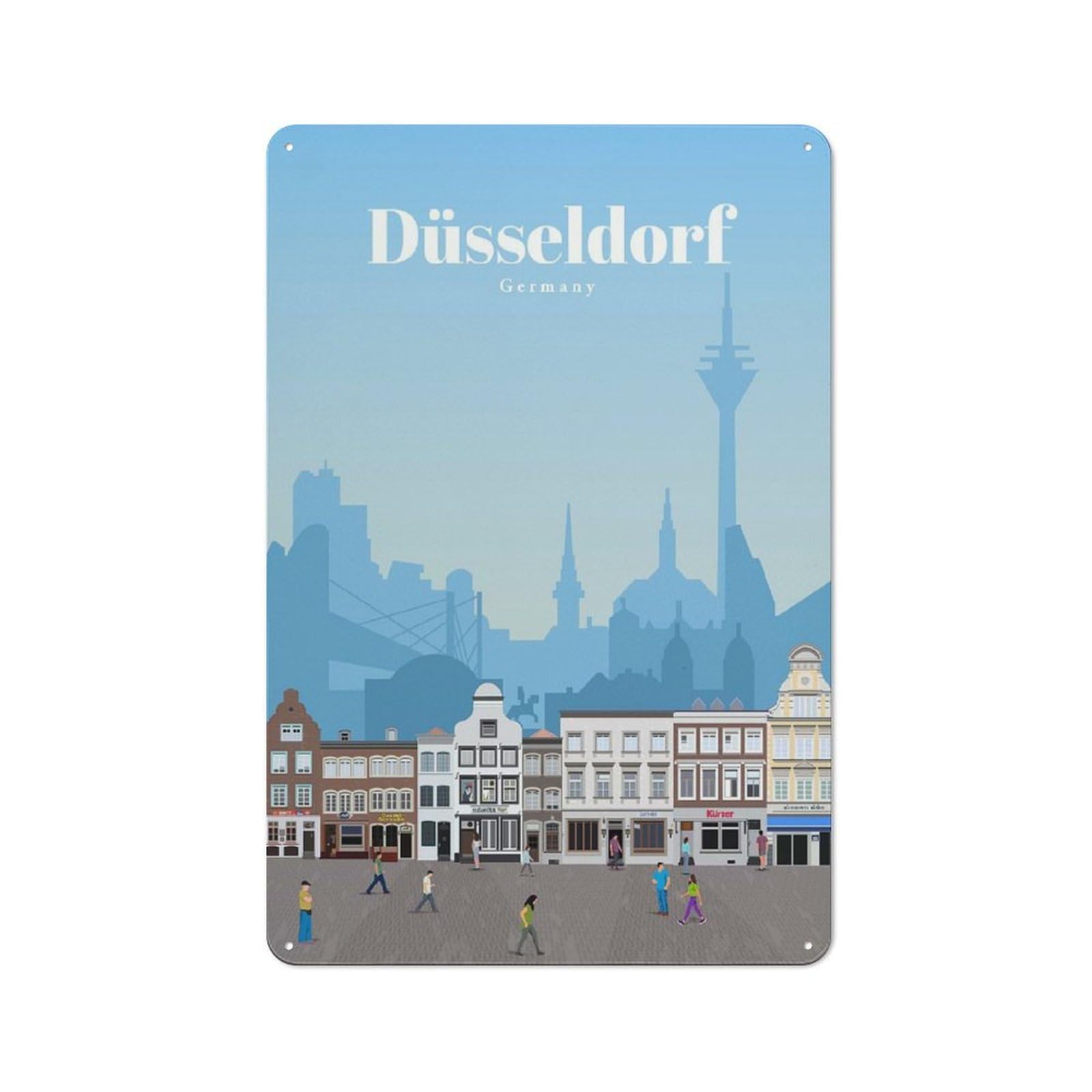 Metal Plaque 30x20cm with Travel to Dusseldorf for Pub Or Café, Retro Decor, for Pub Decor Enthusiasts Refreshing A Room in Autumn