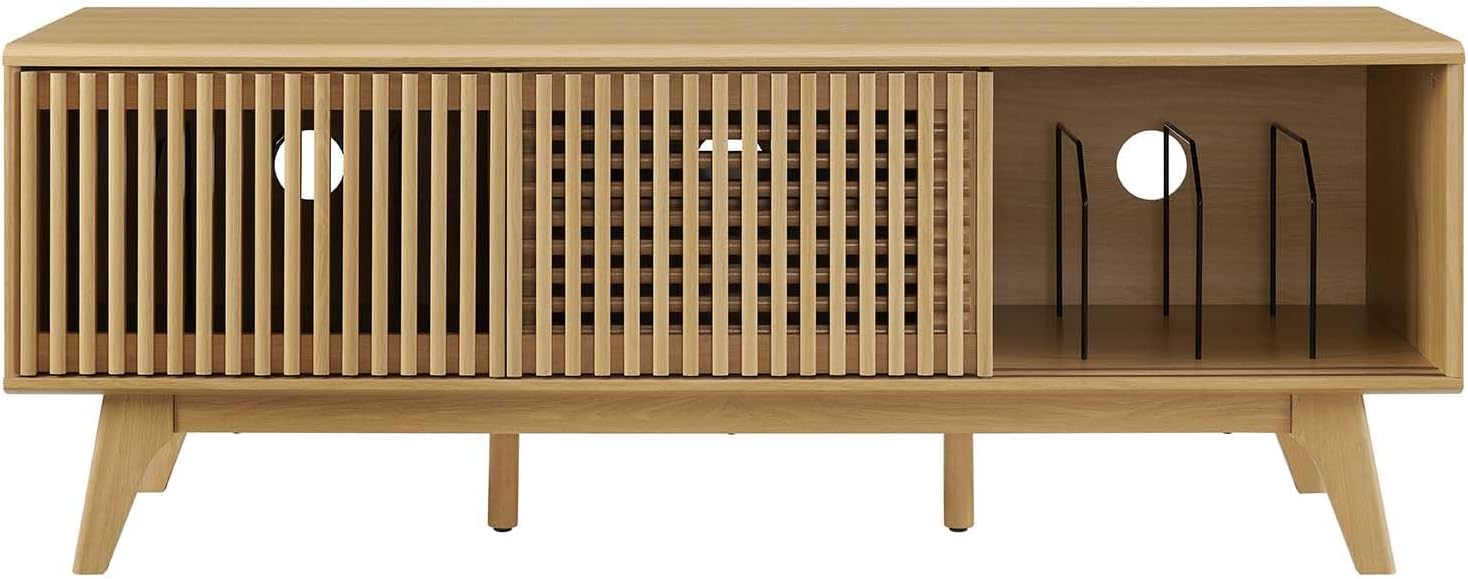Oak 59" TV Stand with Slatted Sliding Doors