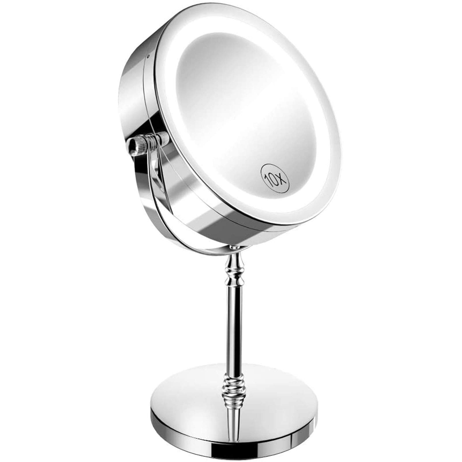 Lighted Makeup Mirror - 7" LED Double Sided 1x/10x Magnification Cosmetic Mirror, 360 Degree Rotation Vanity Mirror with On/Off Push-Button