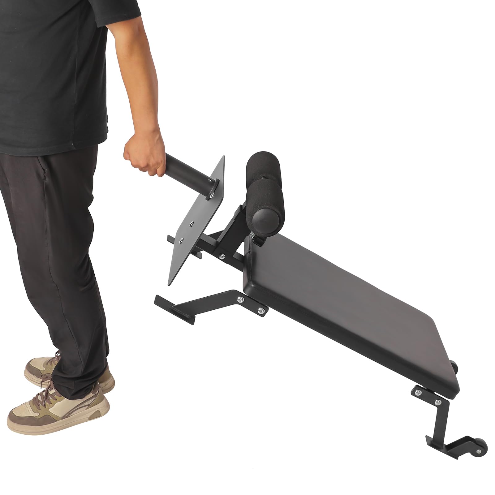 Banco de pesas de 124,46 x 48,26 cm (largo x ancho), banco plano de 220,46 libras (capacidad de carga máxima), entrenador abdominal, 39,88 – 50,04 cm (altura ajustable) para estirar los músculos