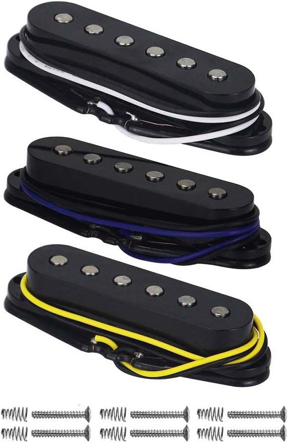 FLEOR Alnico 5 Single Coil Pickups Flat Pole Guitar Neck/Middle/Bridge Pickup Set Black