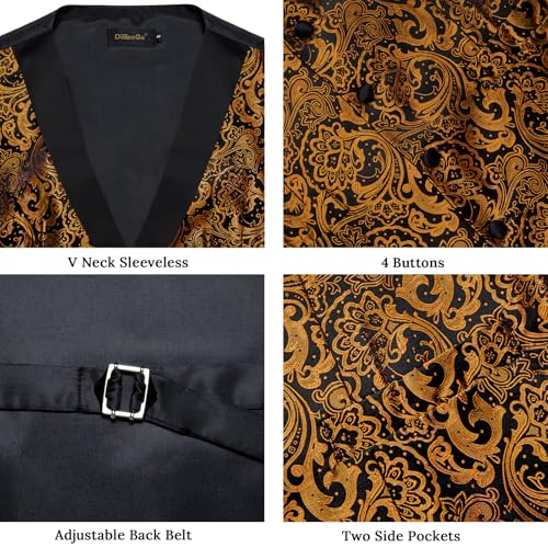 Image of DiBanGu Mens Paisley Suit Vest Silk Jacquard Waistcoat and Necktie Set Formal Shawl Collar Dress Vest 7PCS for Wedding Party
