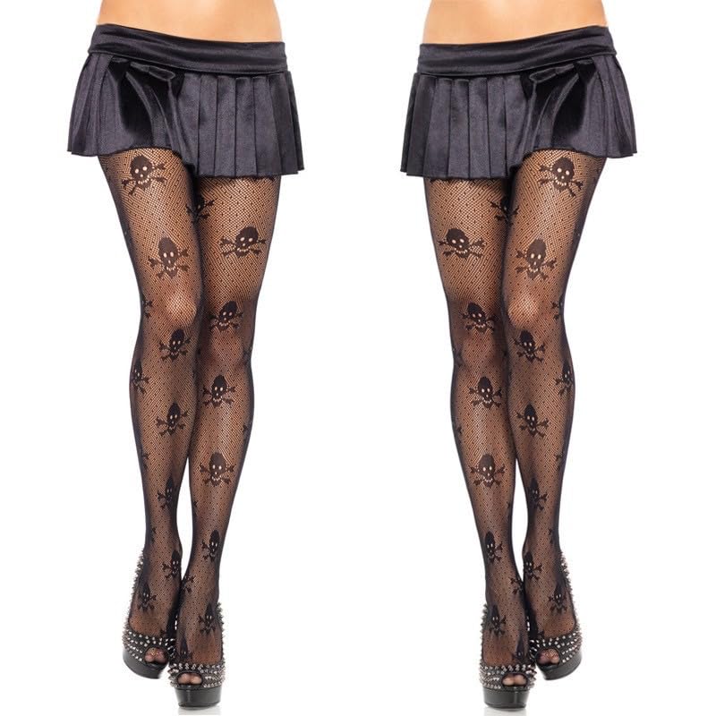 Women Sexy Tights, Skull Fishnet Tights Halloween Black Tight Suspender Sexy Pantyhose Lace Thigh for Women4