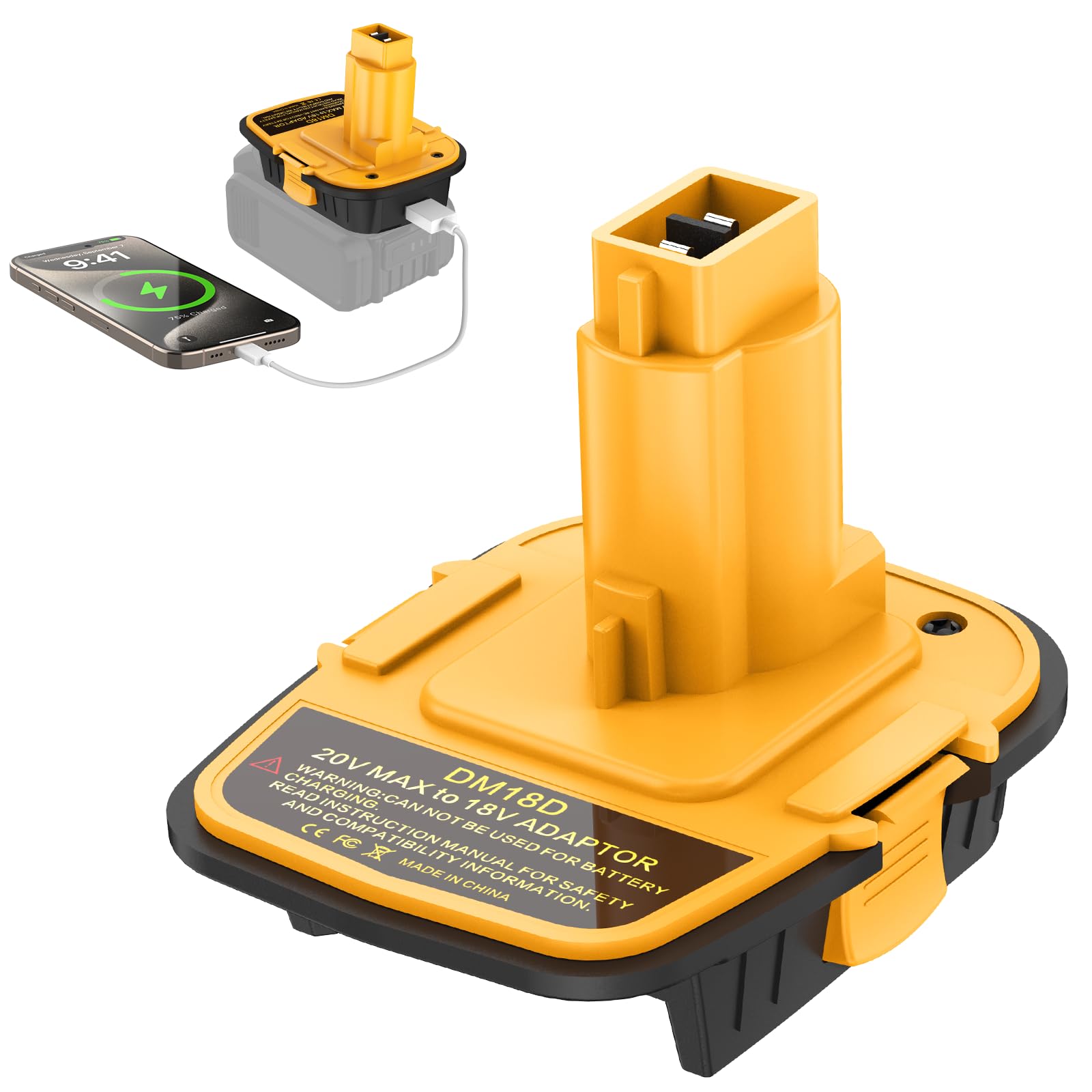 1PACK DM18D Adapter Converter for 18V Tools with USB Port, Compatible with Dewalt 20V Battery, Compatible with Milwaukee 18V Battery