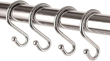24PCS Metal Shower Curtain Hooks Rust Resistant S Shaped Hooks Hangers for Shower Curtains, Kitchen Utensils, Clothing, Towels, etc.Nickel