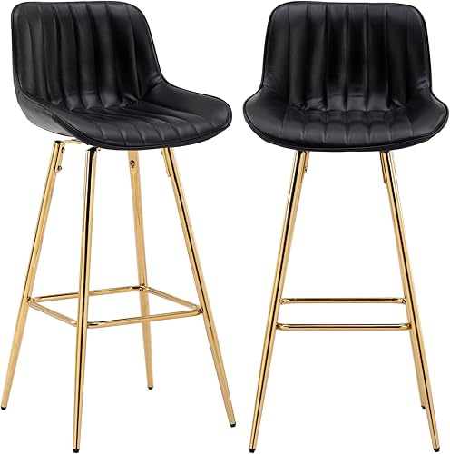 Miniatura 1 de Juego de 2 taburetes de bar giratorios de 30 pulgadas con patas doradas, sillas de bar modernas con respaldo, taburetes de bar de piel sintética