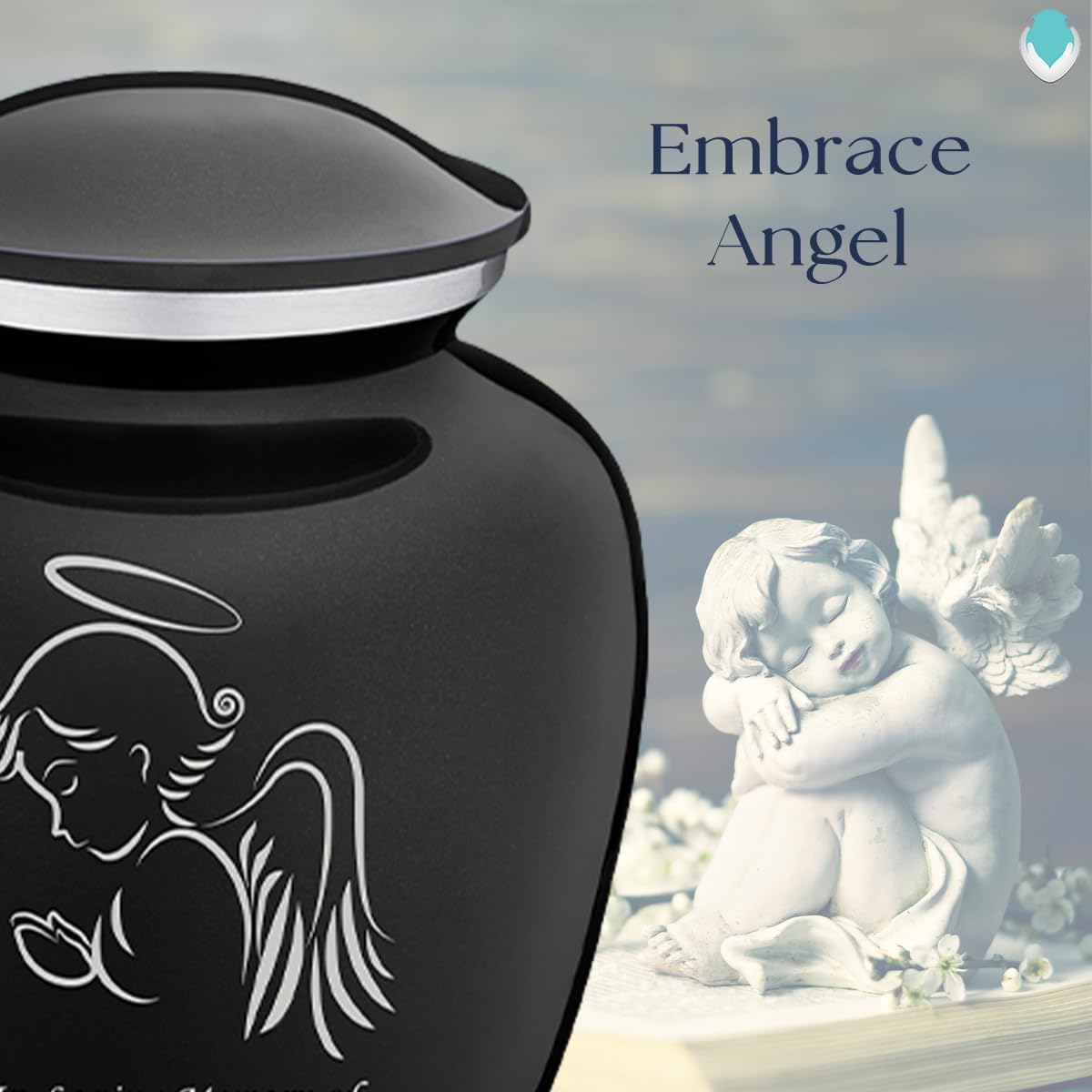 Geturns - Small Personalized Angel Cremation Urns for Human Ashes I Black Funeral Urn for Women and Men I Holds up to 44 Cubic Inches