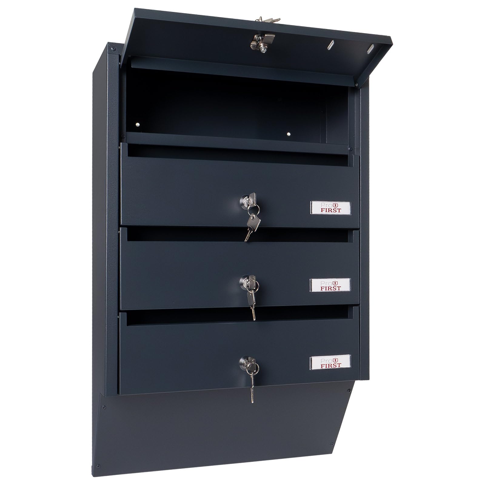 Profirst Cassetta delle lettere Maildrop 4 serratura a cilindro in acciaio antracite, 2 chiavi per 4 parti, con materiale di montaggio incluso