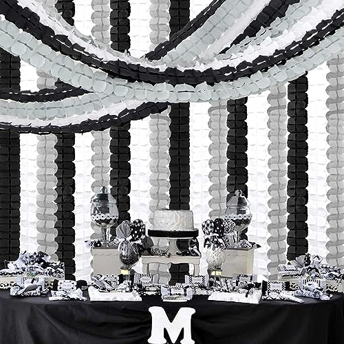 Image of Black White-Silver Party-Decorations Streamers Garland - 157Ft Graduation Four-Leaf Clover Hanging Banner,Men Boys Birthday Engagement Wedding Baby Bridal Shower New Years Supplies Decor Hugtmr
