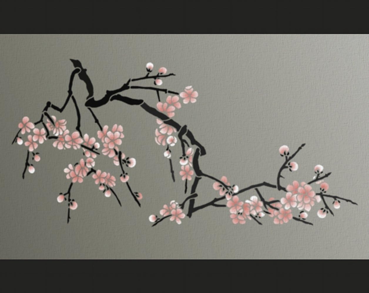 Tree Branch Wall Stencil - Cherry Blossom Branch - Large, Reusable DIY Wall Art Decor - Choose any paint color(s) and get creative! More fun than decals