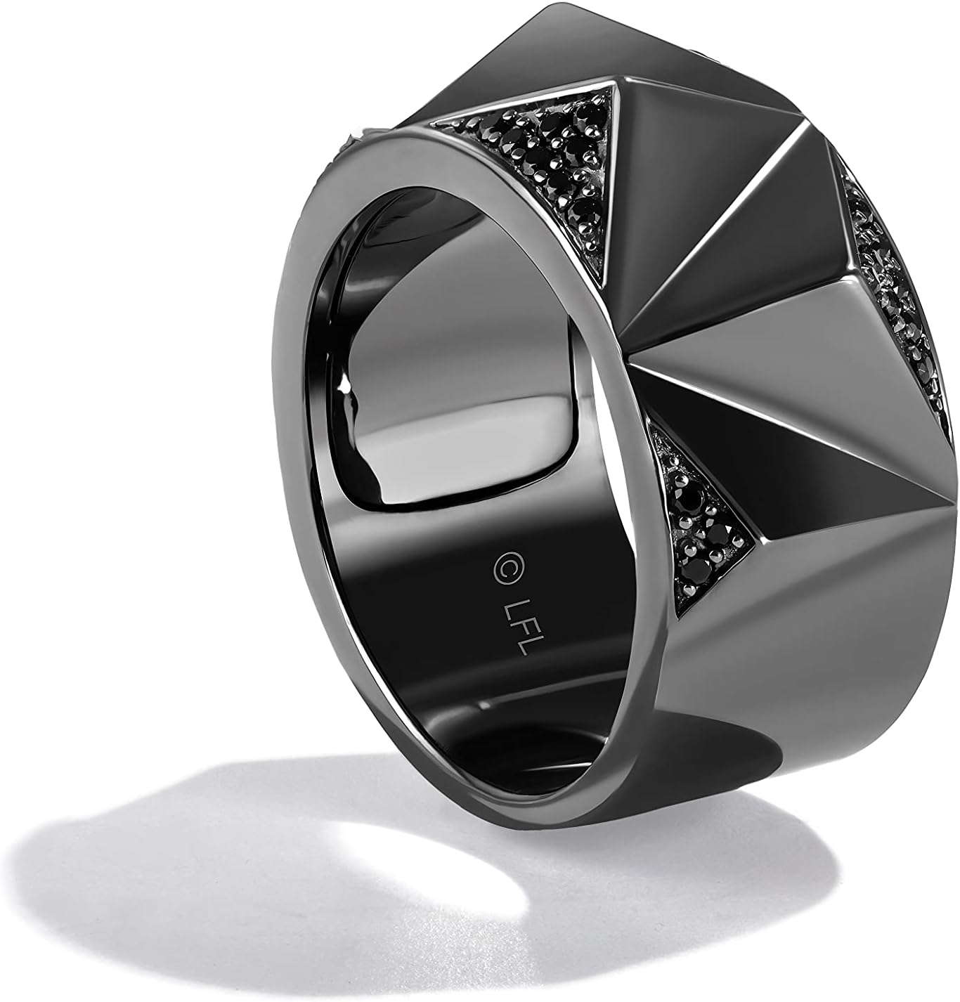 Jewelili Star Wars™ Fine Jewelry Dark Armor for Men | Silver & Black Rhodium Band | 1/2 Cttw Black Diamonds | Star Wars Gifts for Men | Jewelry with Gift Box