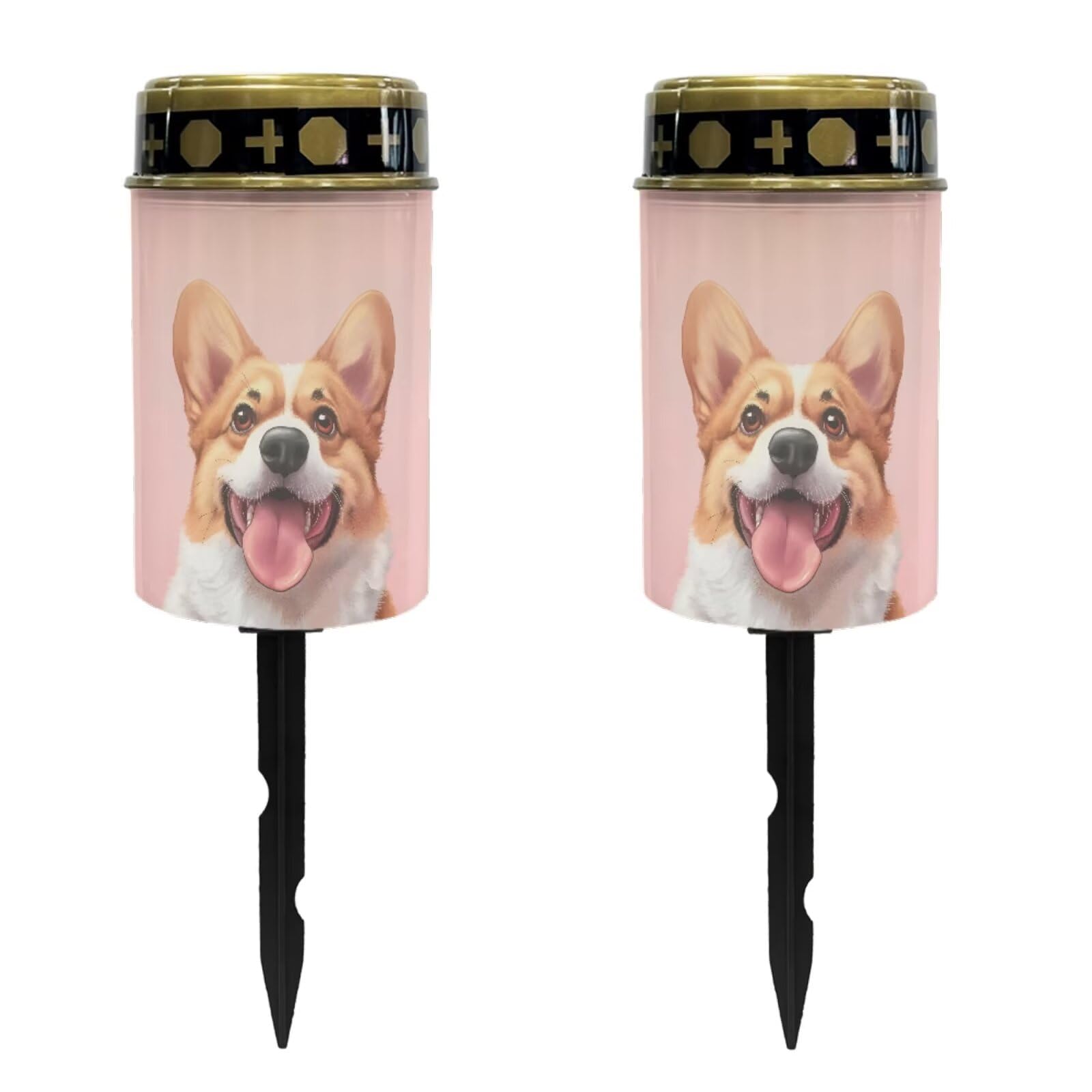 Uorisanigo Sweet Corgi Personalized Solar Outdoor Lights for Dog Pet Memorial Solar Lights Warterproof Cemetery Decorations for Grave Automatic Solar Light Sympathy Gifts 2 Pcs