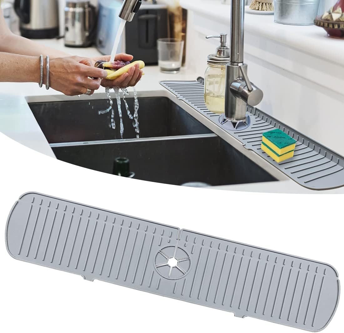 Kitchen Sink Splash Guard,24" Silicone Faucet Handle Drip Catcher Tray Mat, Large Silicone Faucet Mat, Sink Protectors for Kitchen Sink Accessories,Bathroom Sink