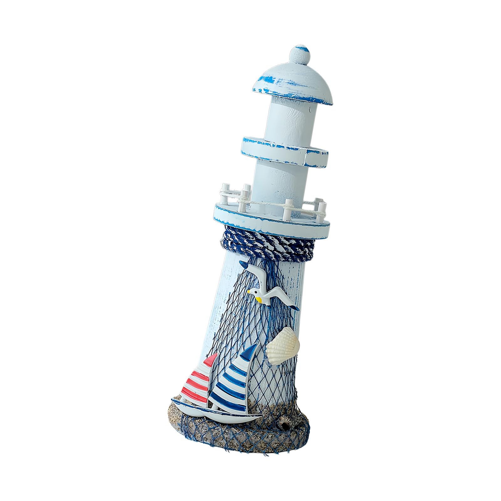 Wooden Lighthouse Decors Handcrafted Lighthouse Table Top Decors with Starfishs Seashells Nauticals Themed Decrs Wood Light House Figurine