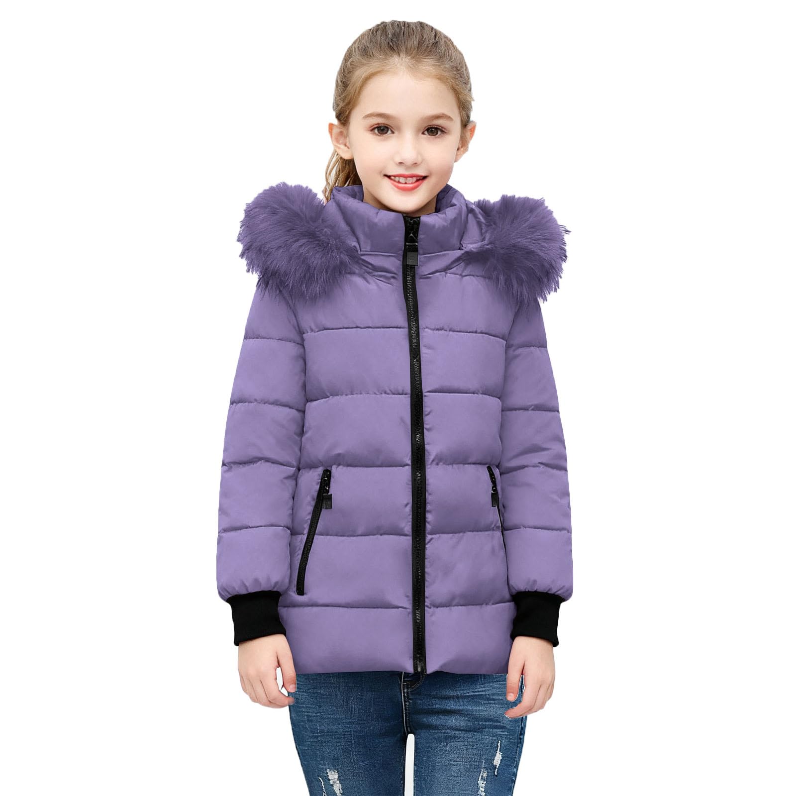 Générique Manteaux Fille Doudoune Enfant Doudoune Epaisse Coat à Capuche Vestes Coupe-Vent Vêtements Décontracté Manteaux Classique Veste Couleur Unie Vetement