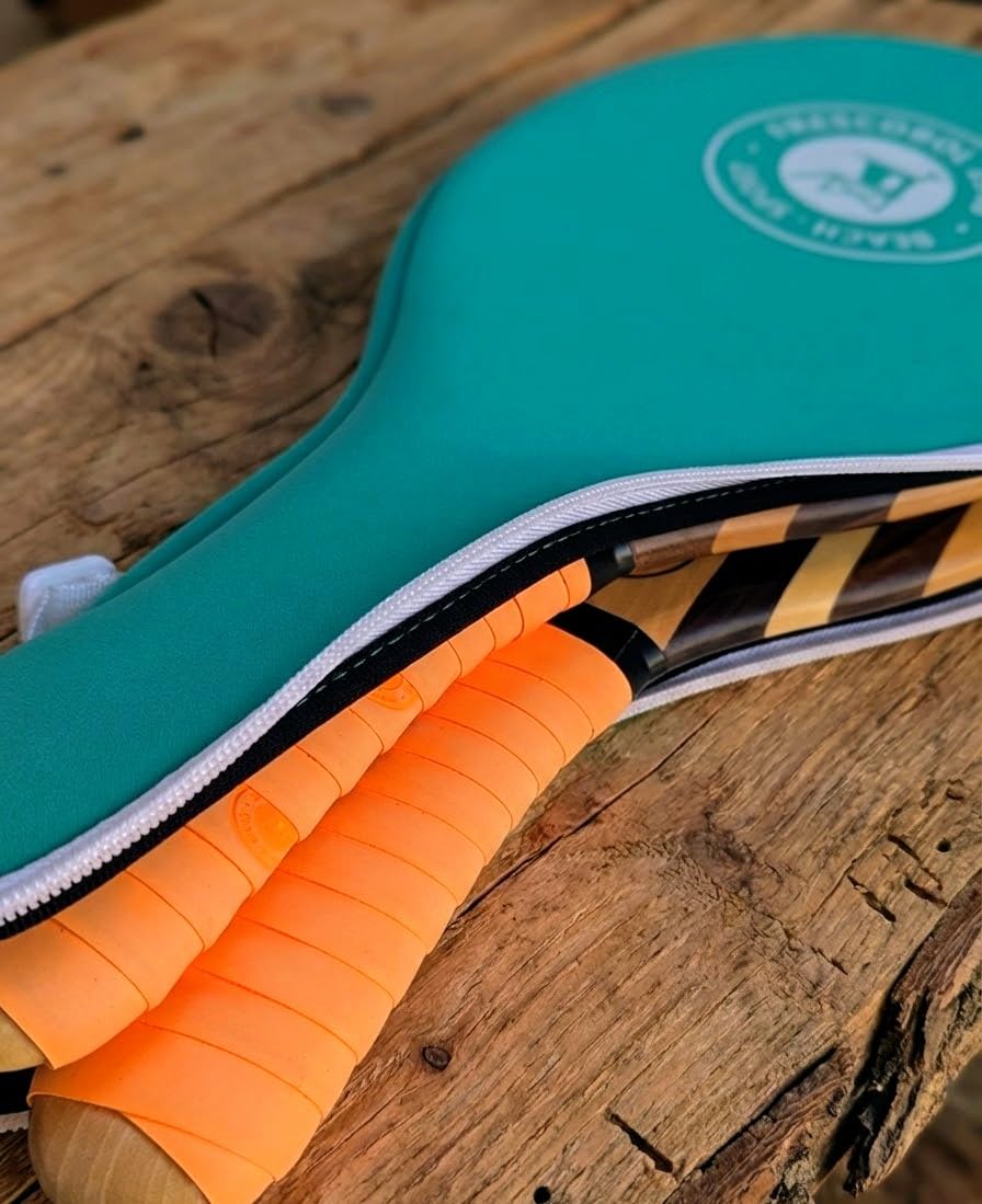 Set di 2 racchette da spiaggia in legno massiccio con palline, ispirazione brasiliana con borsa da trasporto in neoprene, design elegante