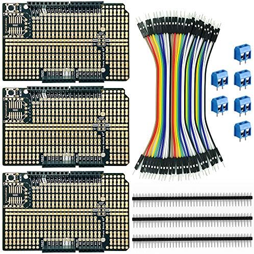 ElectroCookie Arduino Prototype Shield Board Kit, Stackable DIY Expansion Proto PCB for Arduino Uno R3 (3 Pack)