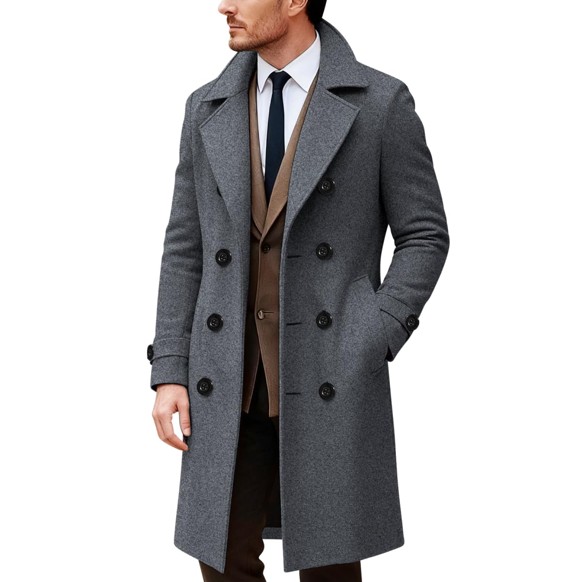 Kayiyasu Chester Coat, Men's Coat, Jacket, Long Coat, Trench Coat, Outerwear, Business Coat, Winter Clothes, Cold Protection, Solid, Thick, Commuting, Large Size, Business, Casual, Fashionable, Autumn