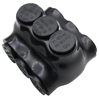 1/0-14AWG Insulated 3 Port Inline Splice Connector Black Wire Connectors,Allen Hex 3/16" Insulated Cable Connectors Pre-Loaded Oxide Inhibitors,UL Listed1pcs