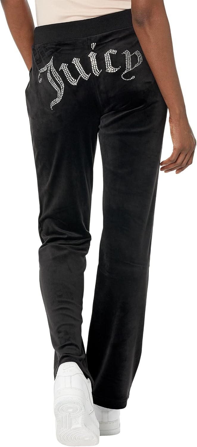 Juicy Couture Womens Rib Waist Velour Pants with Drawcord