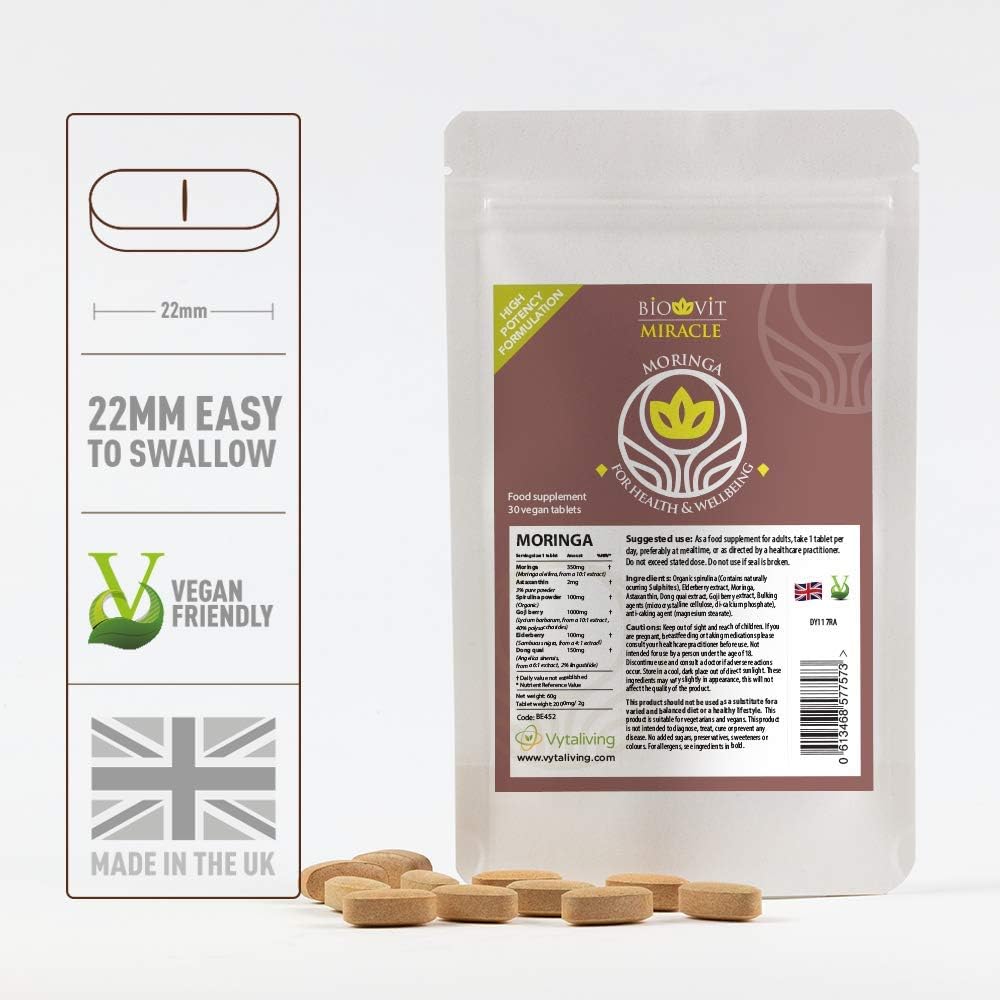 VYTALIVING Biovit Miracle Moringa (60 Tablets) - Vegan Healing Supplement - Improves Microcirculation, Oxygenation of Blood - Organic - Reduce Arthritis Join Pain kg