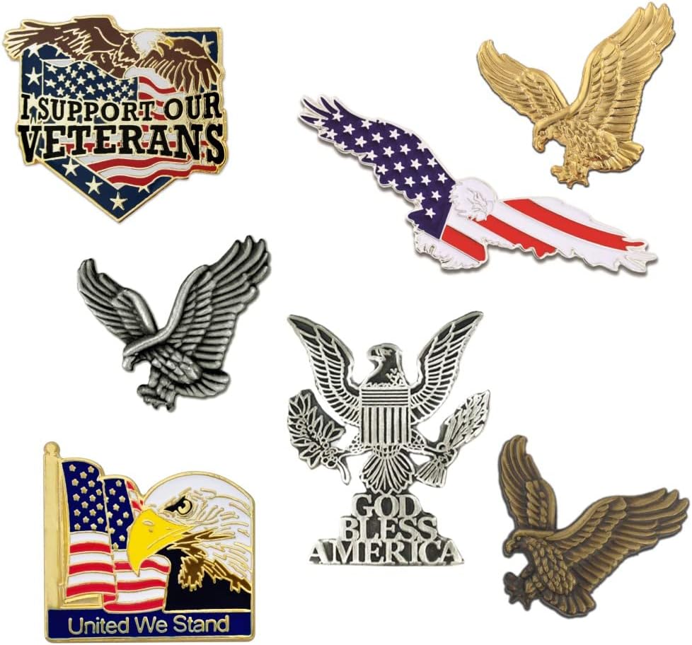 PinMart Patriotic American Eagle Lapel Pin Set - Soaring American Eagle-Bronze, Gold or Nickel Plated Enamel Lapel Pin with Clutch Back for Coats, Suit Jackets, and Lanyards