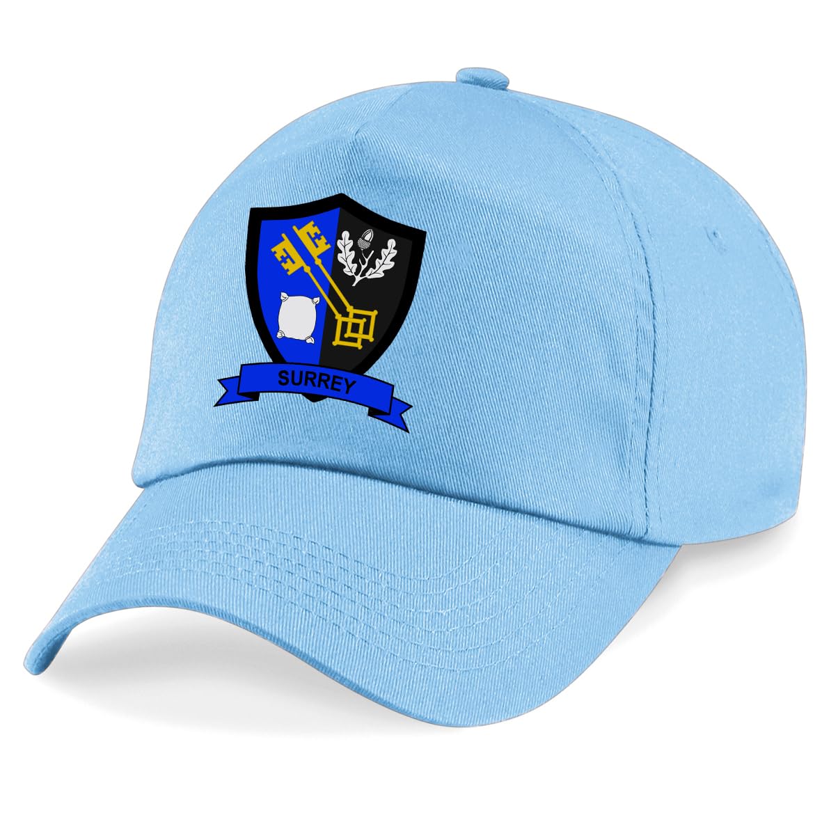 Surrey County Embroidered Baseball Cap Cricket Sport Your County Embroidery (Sky)