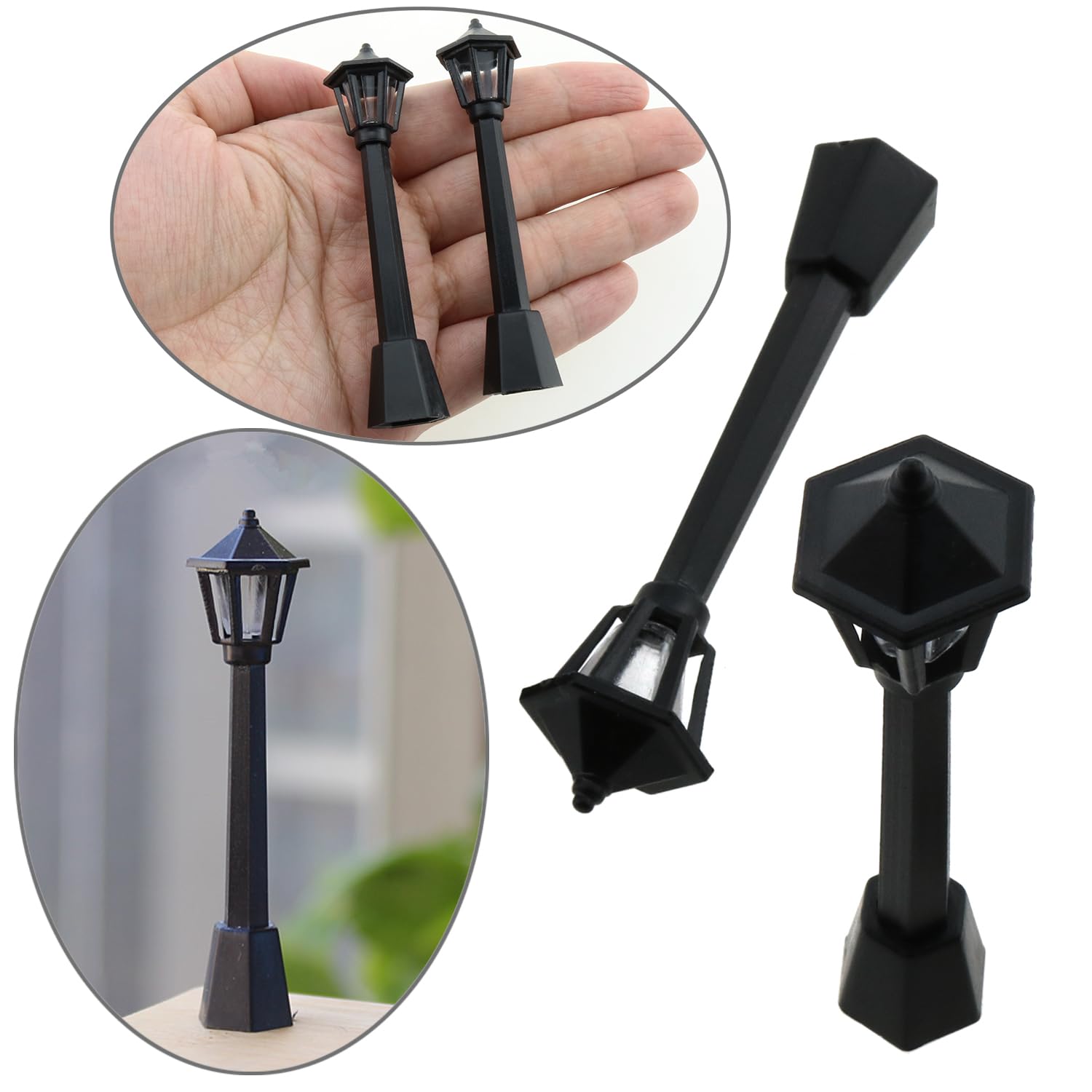 10pcs Mini Lamppost Plastica Nera Miniatura Ferrovia Treno Lampada Post Luci Luce Modello