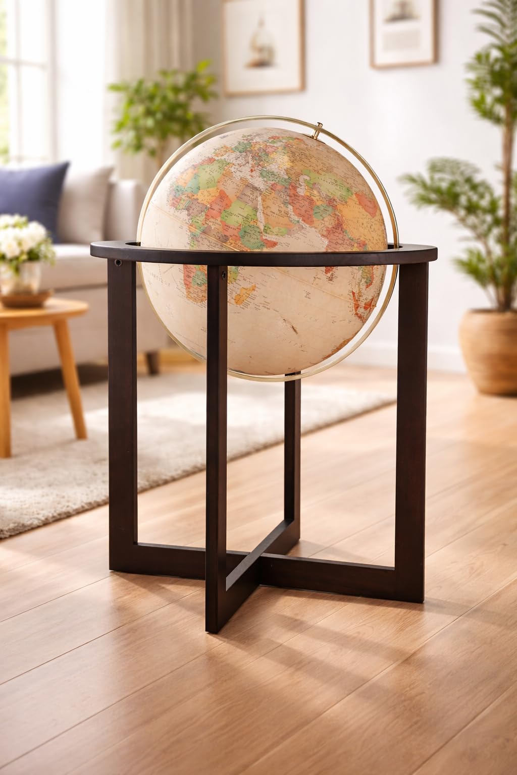 Mappamondo da Terra Luminoso, Stile Antico, Base in Frassino, Diametro 50 cm, Altezza 103 cm Cross Antique - Progressio