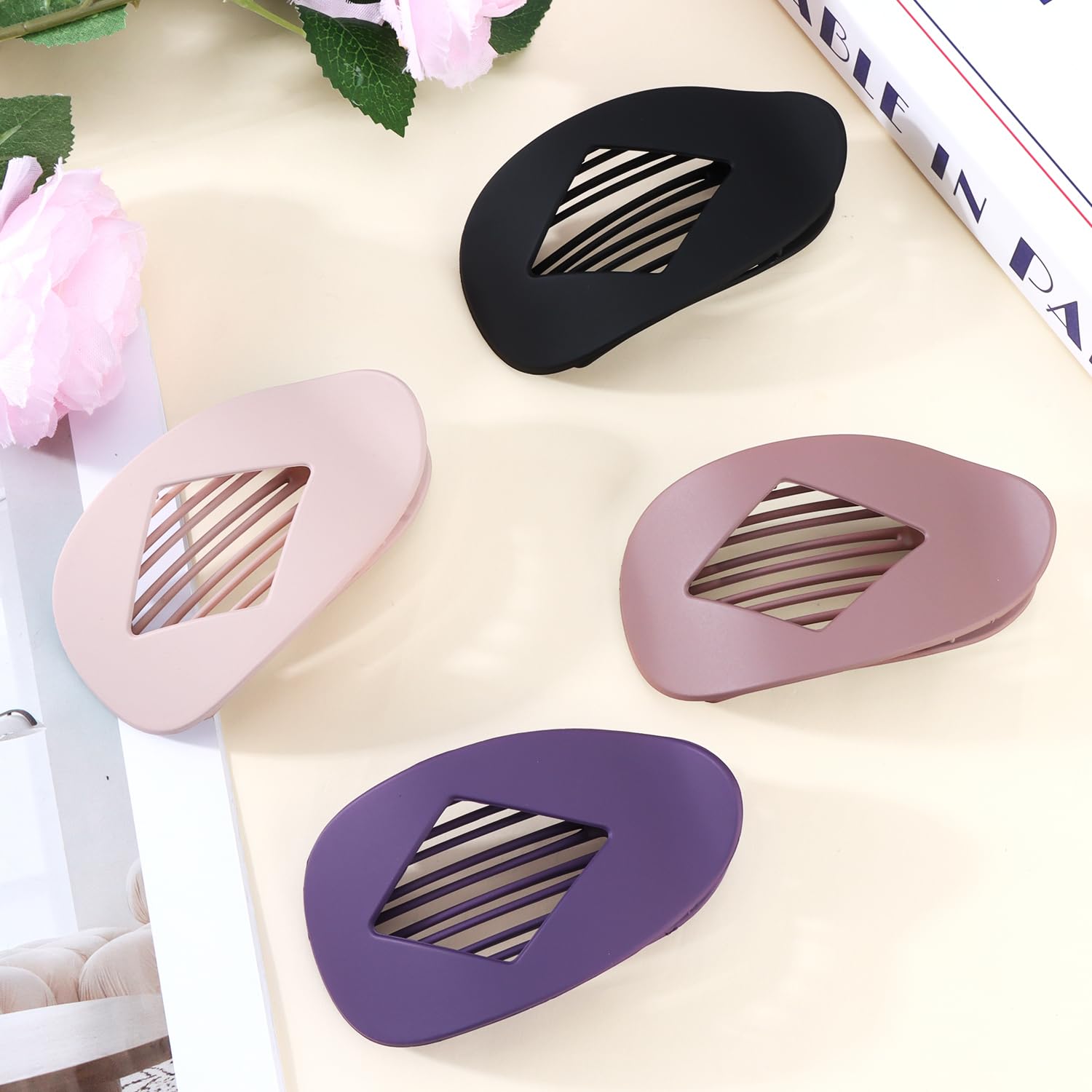 Flat Hair Clips Duckbill Large Claw Clips for Thick Medium Thin Hair 4Pcs Non Slip French Barrettes Accessories for Women Girls Oval Round Shape Purple Black - Image 7