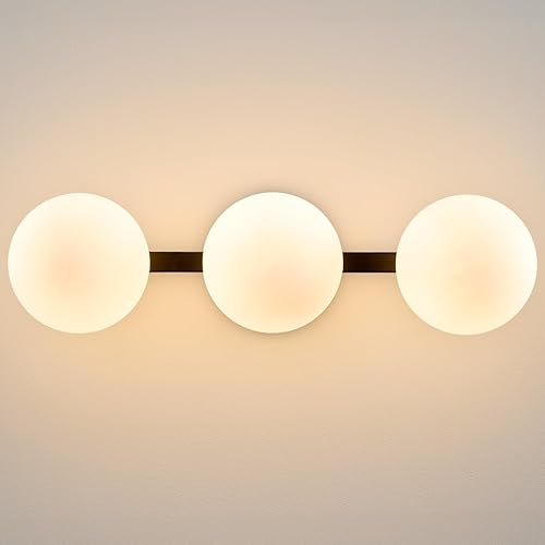 Miniatura 12 de Aplique de pared moderno de globo de vidrio: Luz de apliques esféricos dorados - Accesorio de luces de bola individual de latón pequeño para tocador