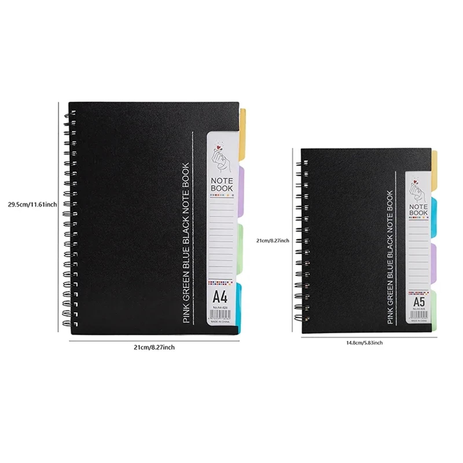 cuaderno espiral de líneas anchas Cuaderno de notas rayado con espiral, 96 hojas con 4 separadores, tamaño A4/A5(Blue-A4)