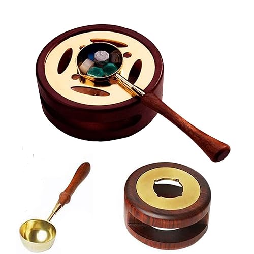 Kit de fusión de calentador de sellos de cera, herramienta de horno de cera de sellado de madera con cuchara de fusión para letras vintage, sobre de