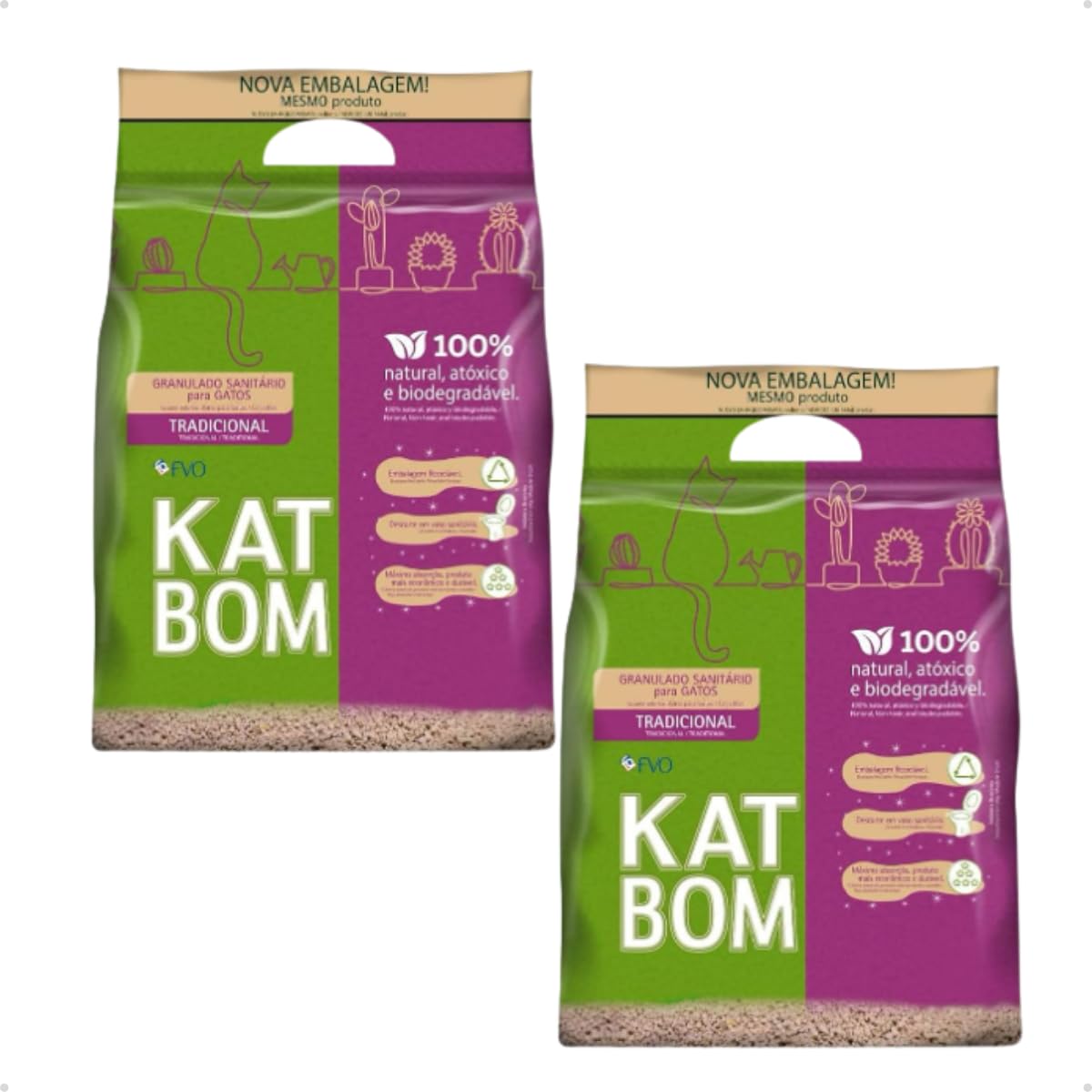 Kit 2 Areia Sanitária Higiênica Granulado para Gatos Natural Biodegradável Premium Katbom
