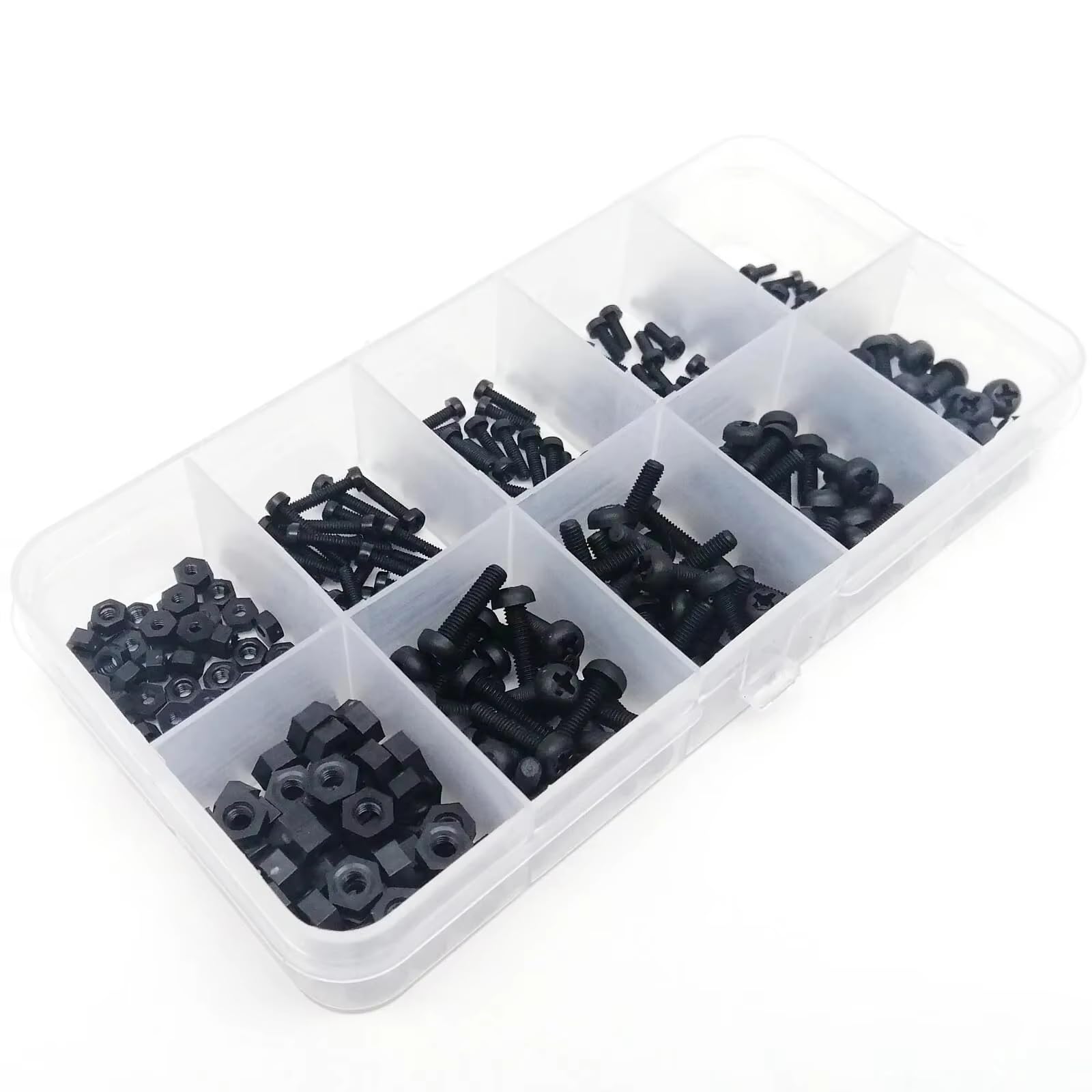 RC Décorations Modèles Pour Boulons 300 Pièces/boîte Kit D'assortiment De Vis Et Écrous À Tête Cylindrique Phillips Isolées En Nylon Et Plastique 10 Tailles M2 M3 Noir