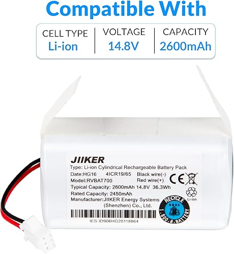 Miniatura 7 de RVBAT700 Reemplazo de batería compatible con robot aspirador Shark ION RV700 RV720 RV725 RV750, batería recargable de 14.8 V 2600 mAh (enchufe de 3